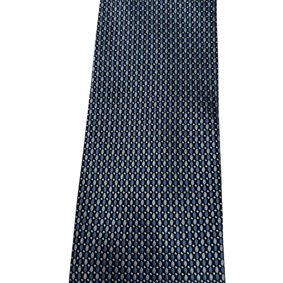 Bocara Men's Blue Black Geometric 100% Silk Handmade Tie - Picture 5 of 7